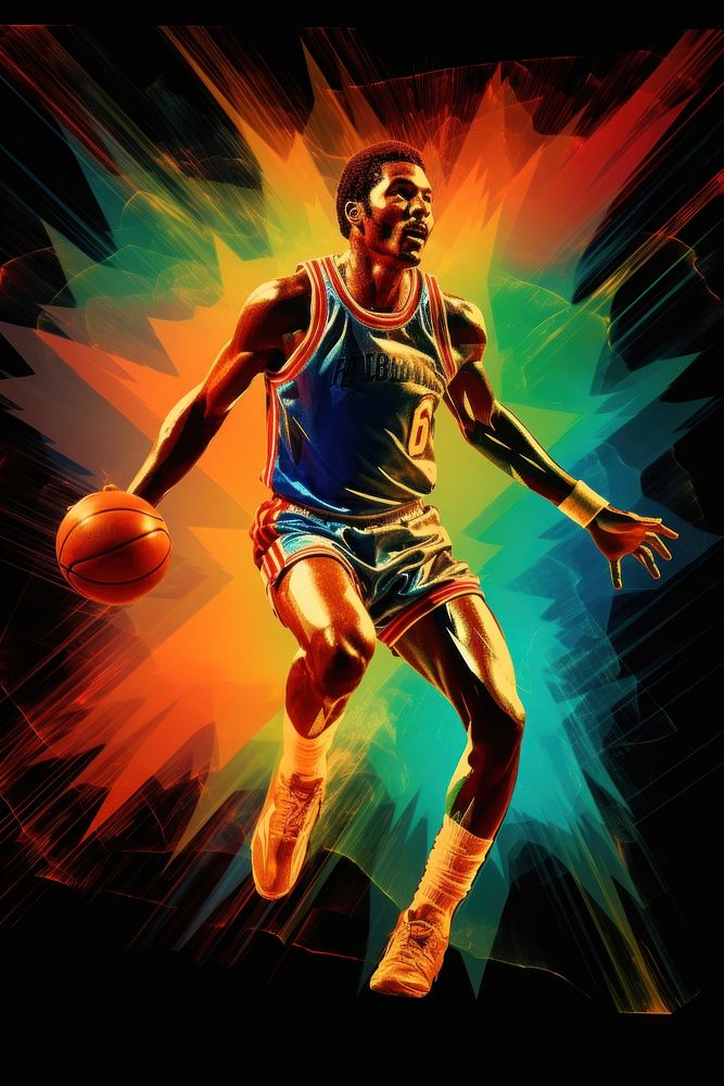 Airbrush art of african american basketball player sports adult determination.