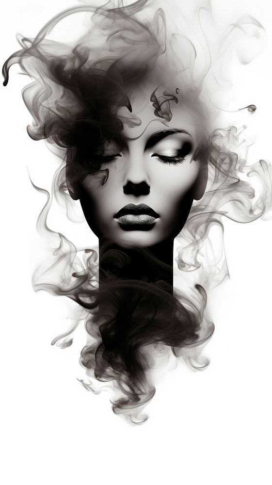 Smoke abstract face adult white black.