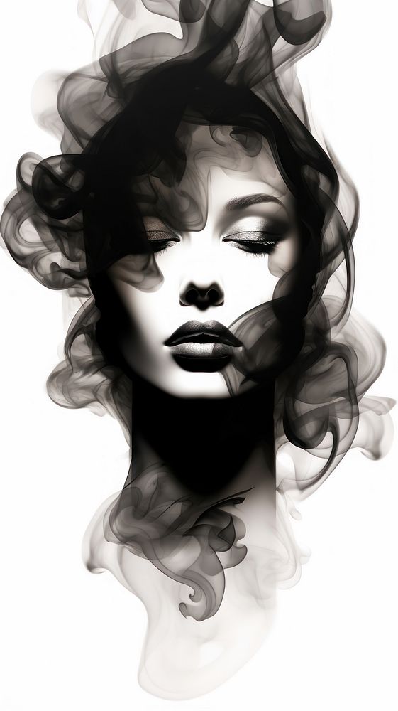 Smoke face portrait black white.