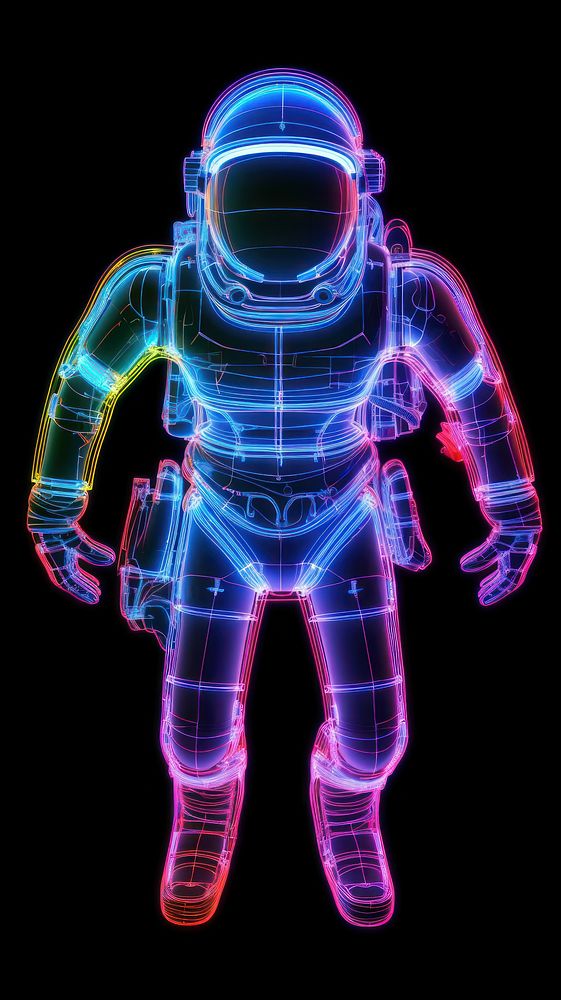 Neon astronaut wireframe neon robot light.