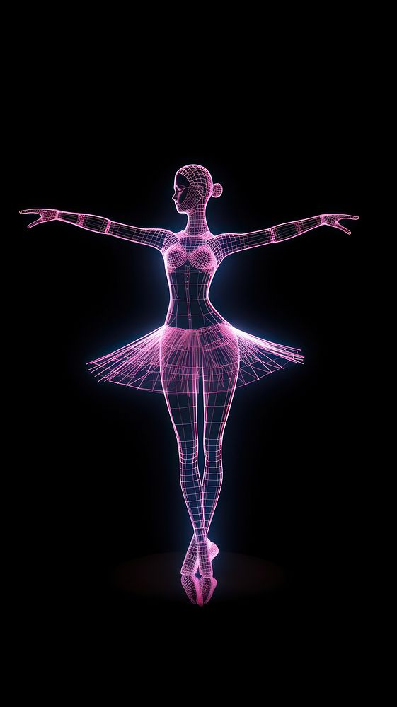 Neon ballerina wireframe dancing purple ballet.