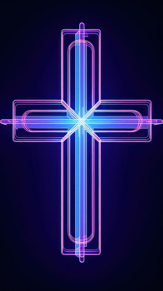 Neon cross wireframe light neon symbol.