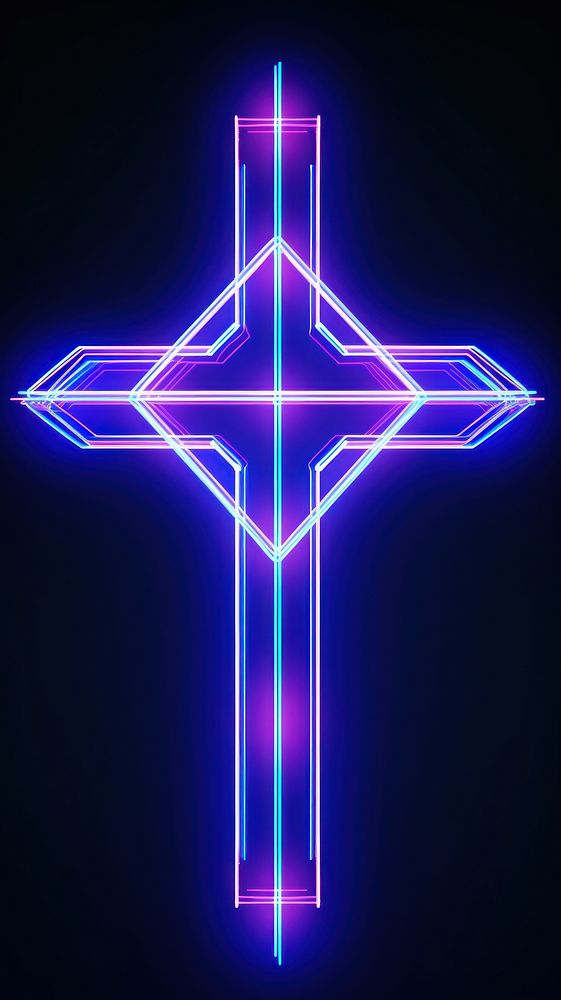 Neon cross wireframe light neon symbol.