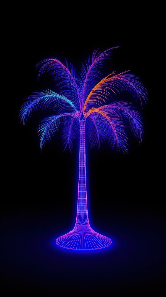 Neon palm tree wireframe light lighting purple.