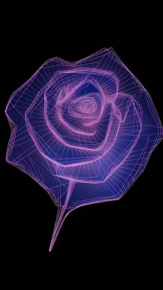 Neon rose wireframe pattern spiral nature.