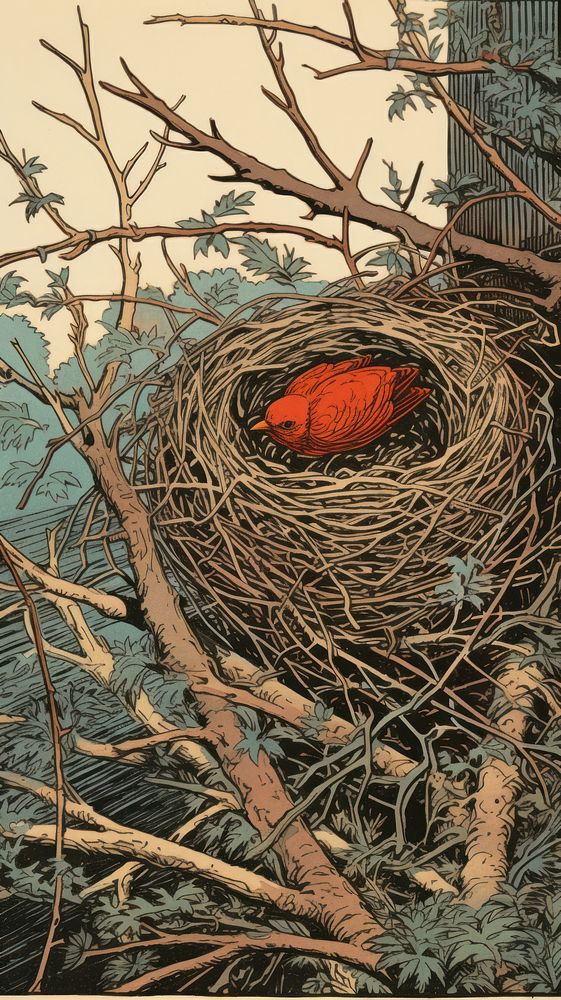 Nest bird outdoors cardinal.