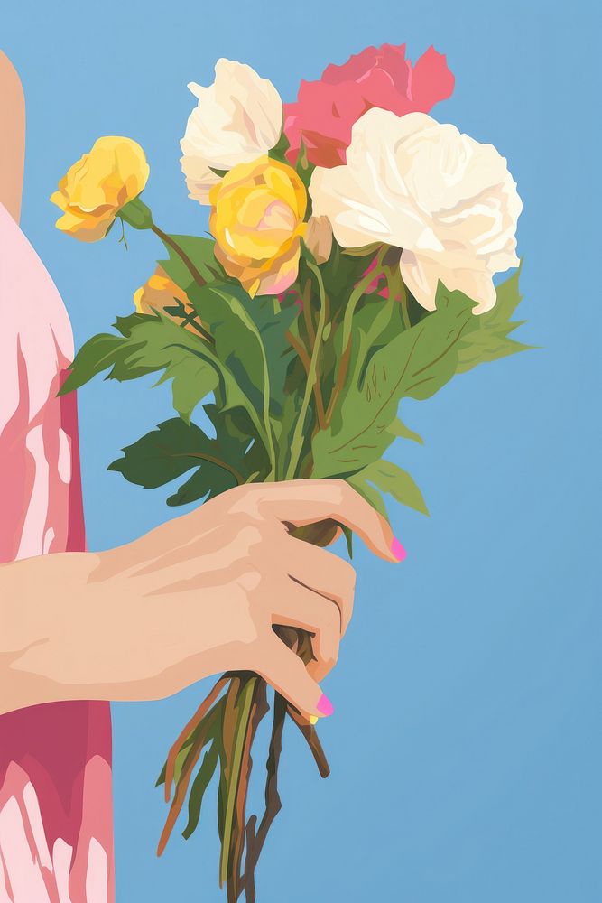 Hand holding flower art painting graphics.