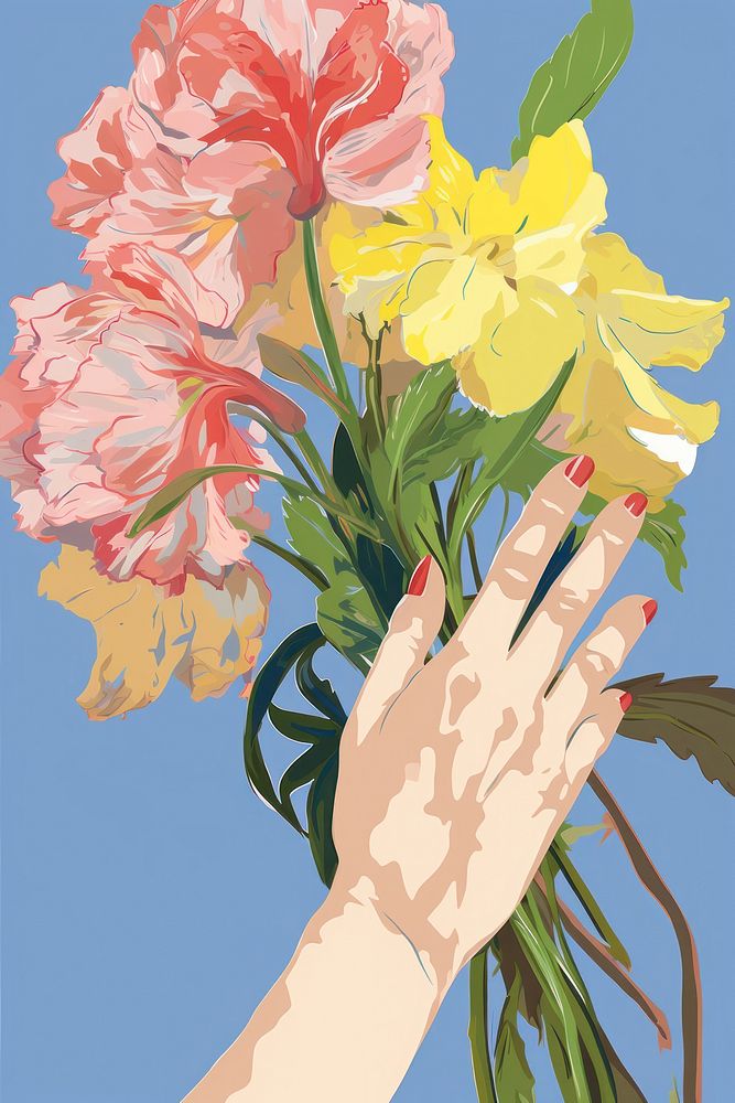 Hand holding flower art painting graphics.