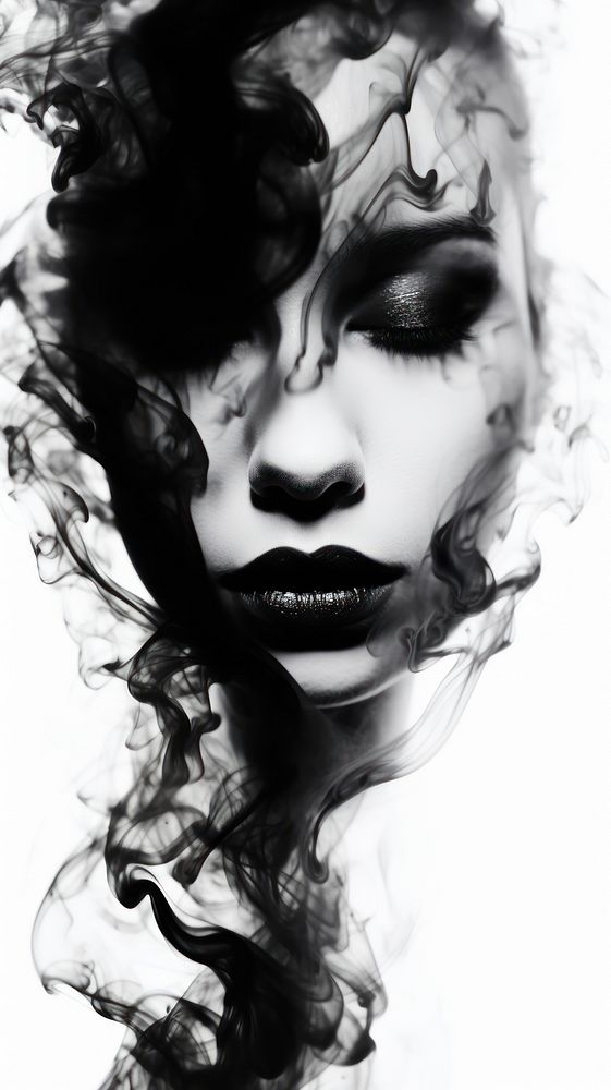 Abstract face liked smoke portrait black white.