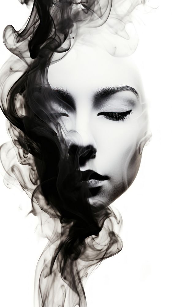 Abstract face liked smoke adult white black.