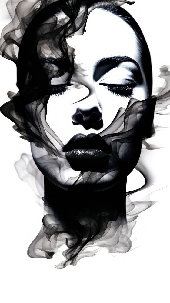 Abstract face liked smoke portrait drawing sketch.