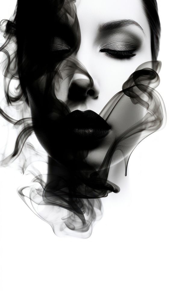 Abstract smoke face adult black white.