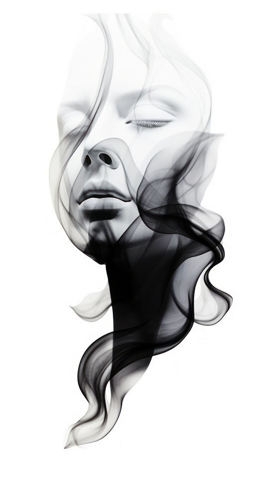 Abstract smoke face shaped white black white background.
