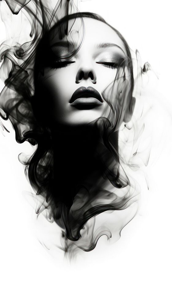 Abstract smoke face shaped portrait drawing sketch.