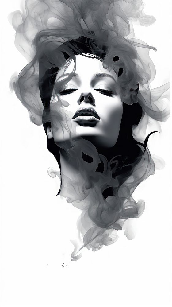 Smoke abstarct face portrait drawing sketch.