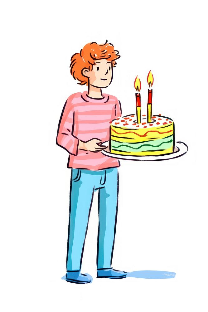 Doodle illustration adult boy cake birthday dessert.