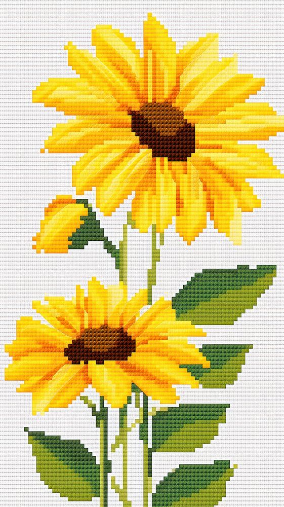 Cross stitch sunflower field pattern nature plant.