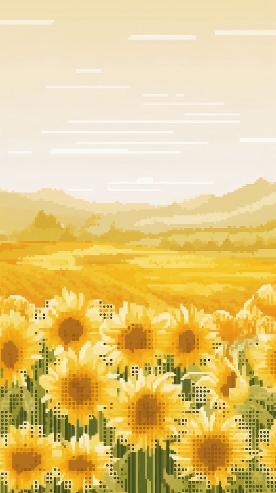 Cross stitch sunflower field wallpaper landscape nature outdoors.