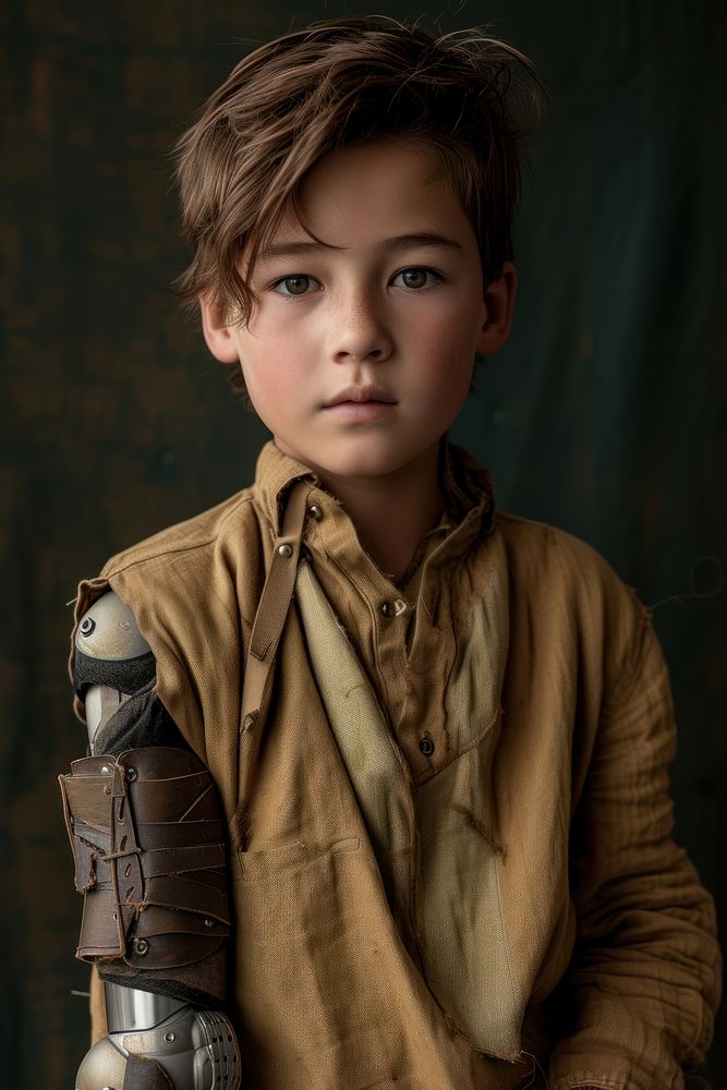 A boy with prosthetic arm portrait child photo.