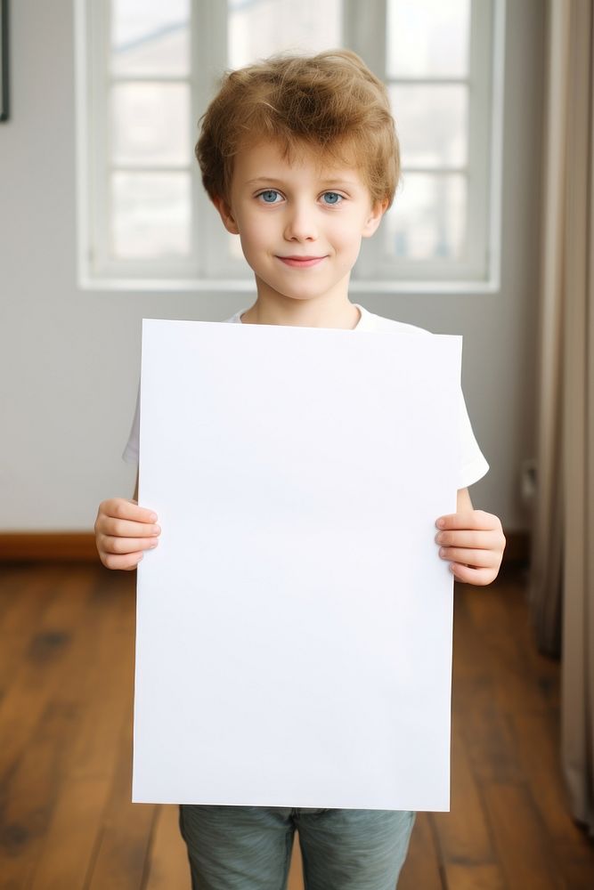 Paper mockup child portrait holding.
