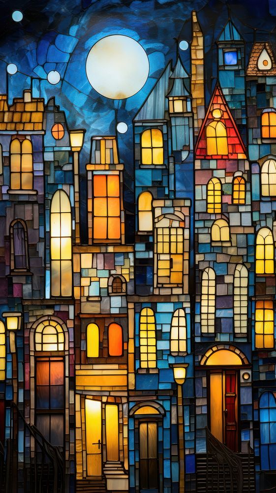 Townhouse glass fusing art backgrounds pattern city.