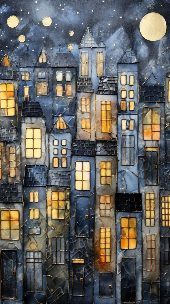 Townhouse glass fusing art city architecture backgrounds.