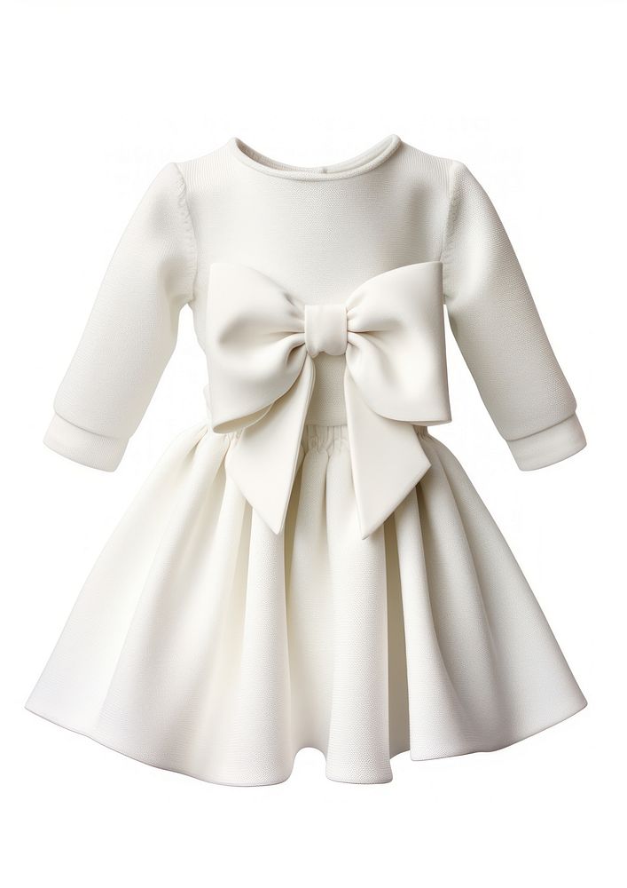 Ponte di Roma knit white kid dress with white bow sleeve white background celebration.