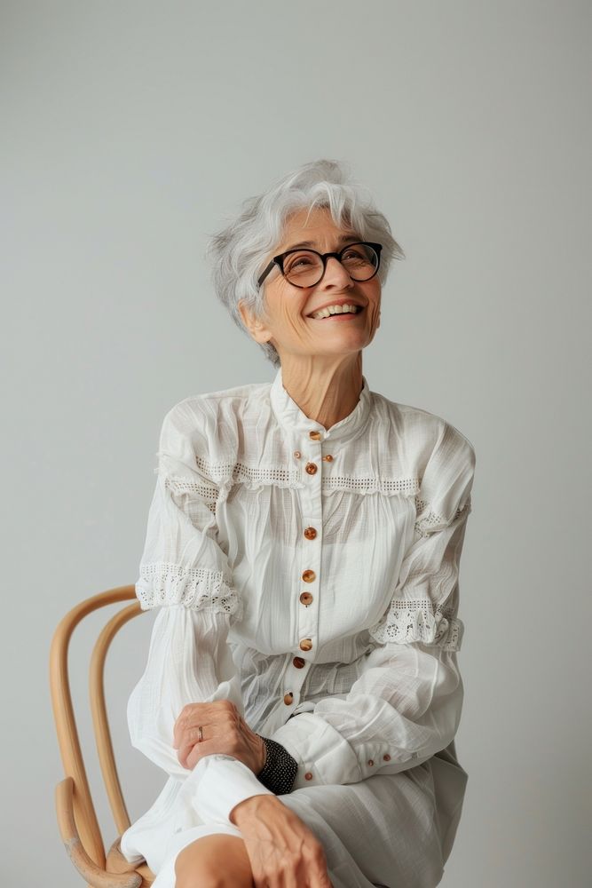Senior woman glasses sitting adult.