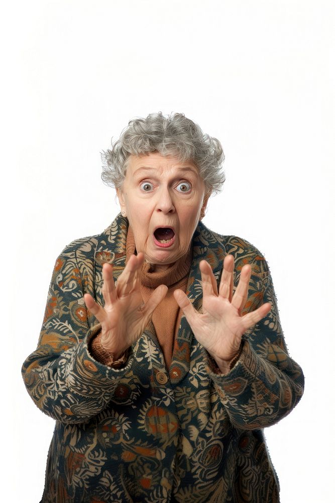 Senior woman portrait shouting photo.