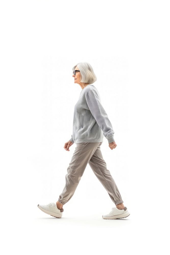 Senior woman walking footwear standing.