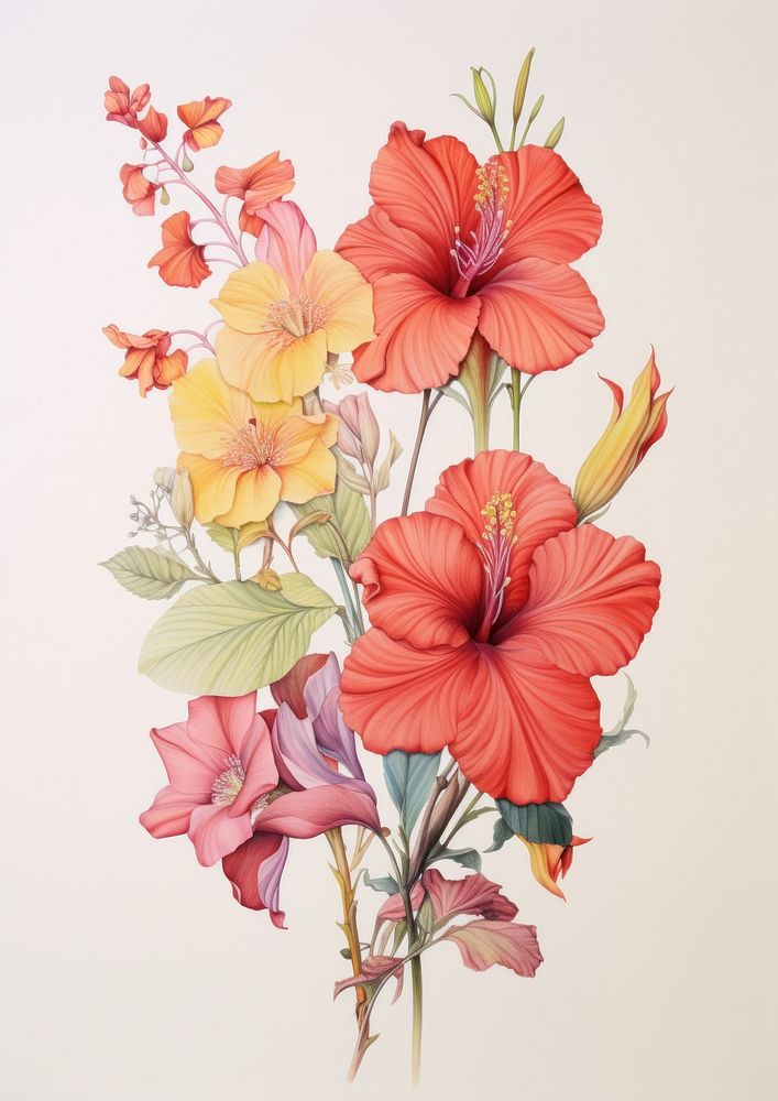 Stunning tropical flowers hibiscus drawing sketch.
