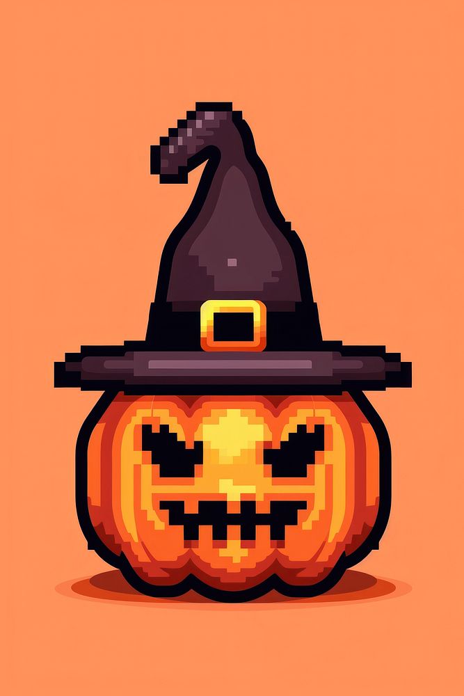 Halloween pumpkin pixel anthropomorphic jack-o'-lantern representation.