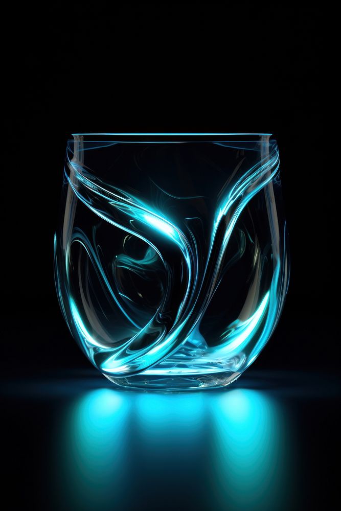 3d render of glowing glass vase black background illuminated.