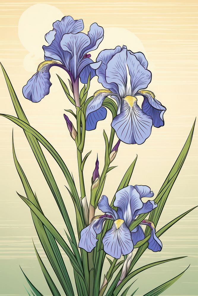 Ukiyo-e art iris flower plant inflorescence.