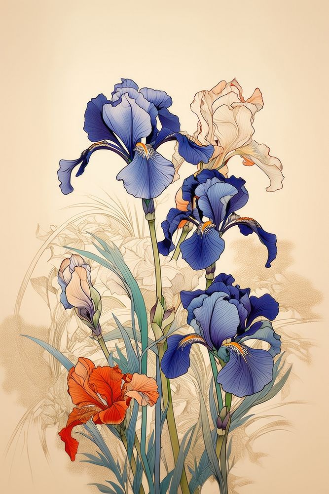 Ukiyo-e art iris painting flower | Premium Photo Illustration - rawpixel