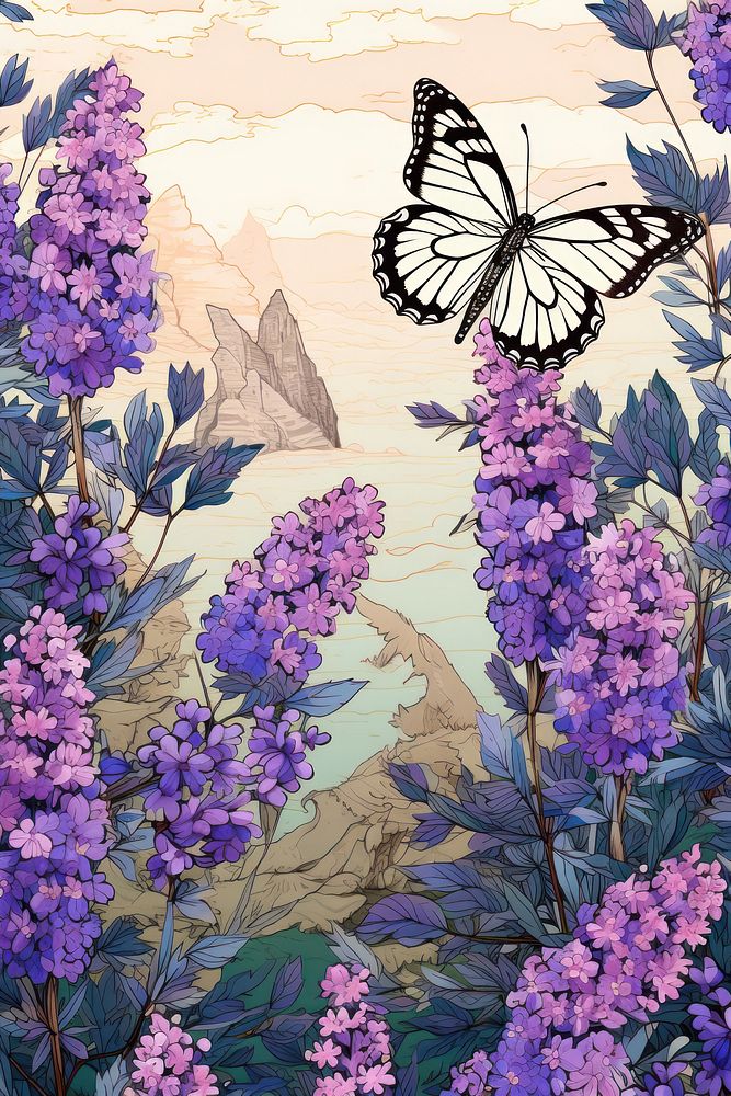 Ukiyo-e art lavender backgrounds flower purple.