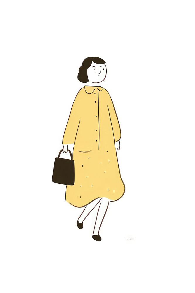 Doodle illustration of working woman handbag cartoon yellow.