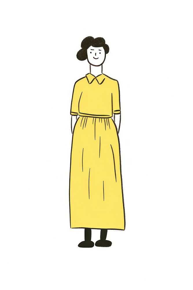 Doodle illustration of working woman cartoon fashion yellow.