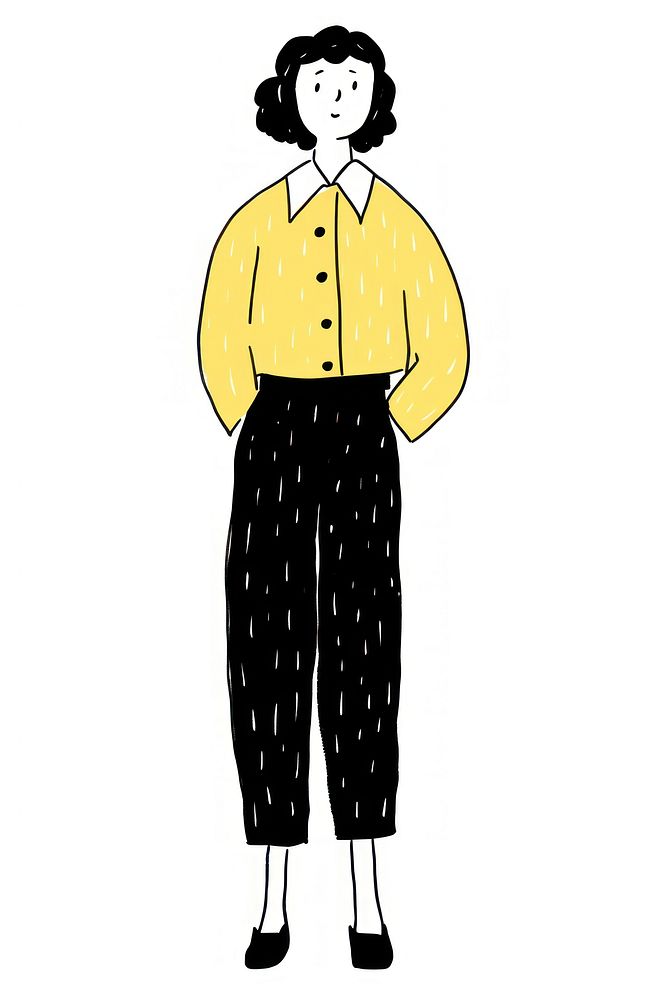 Doodle illustration of business woman cartoon yellow black.