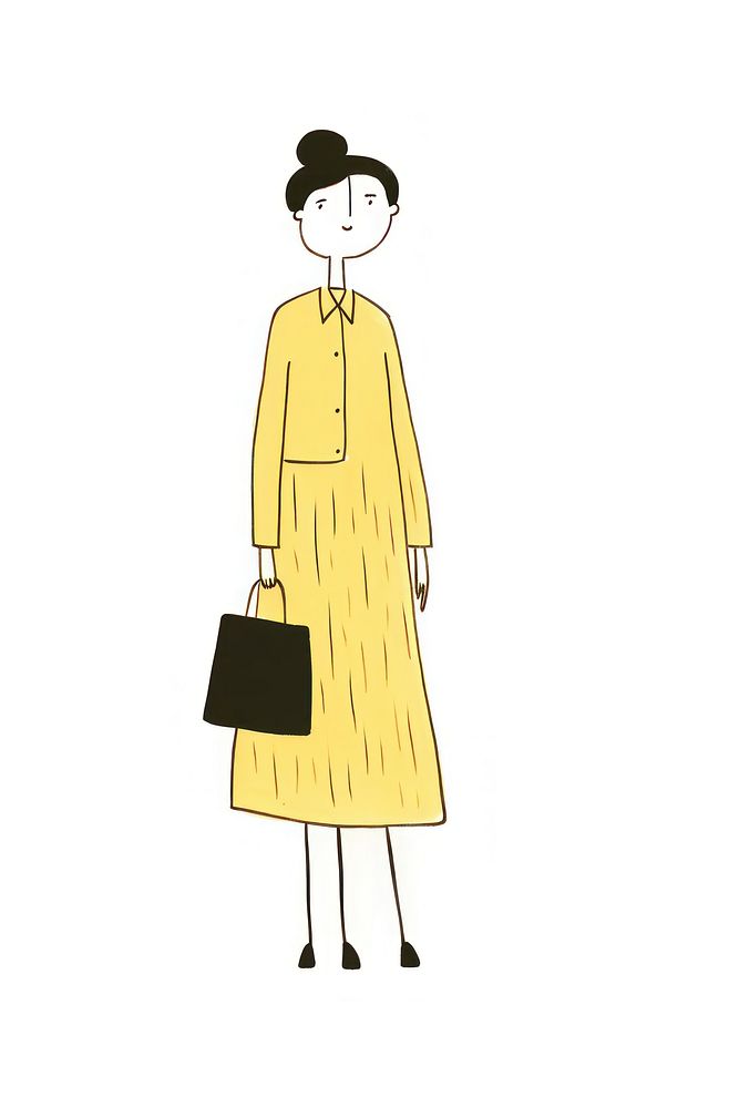 Doodle illustration of business woman bag cartoon yellow.