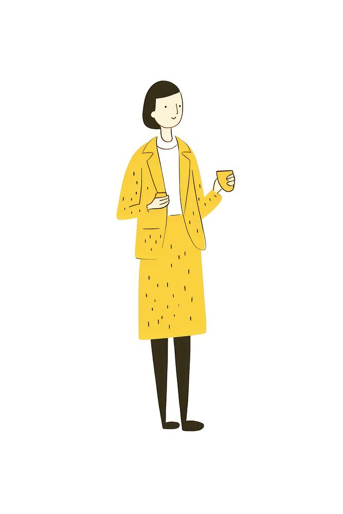 Doodle illustration of business woman cartoon holding yellow.