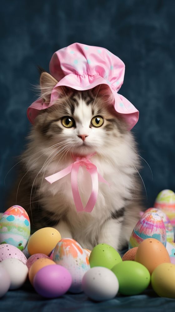 Cat wearing bunny costume egg portrait mammal.