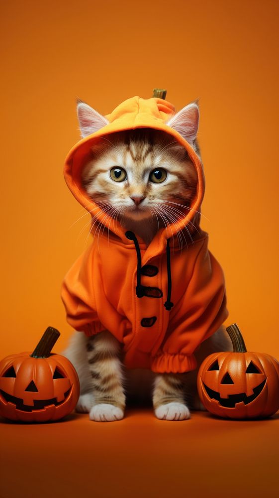 Cat wearing pumpkin costume halloween animal mammal.