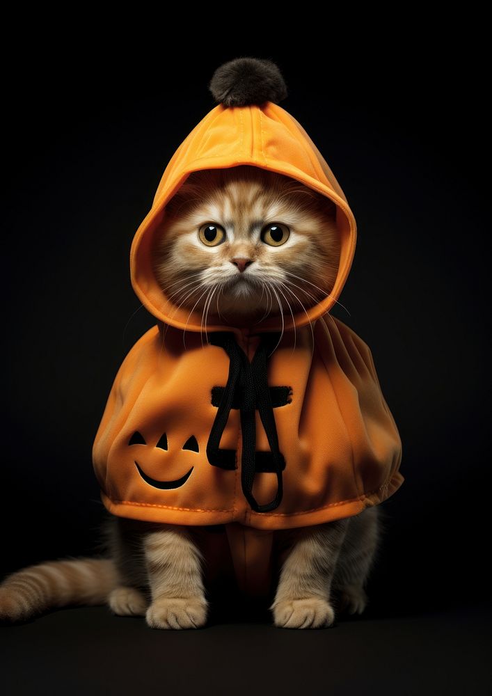 Cat wearing pumpkin costume halloween portrait mammal.