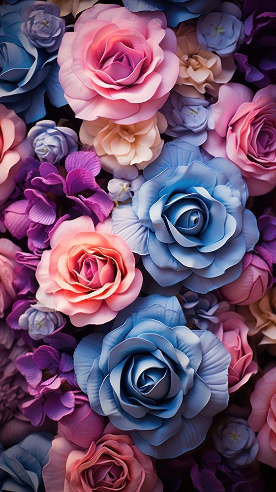 Blue-pink and purple rainbow roses flower backgrounds petal.