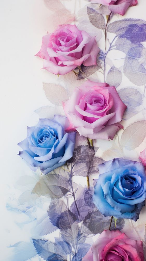 Blue-pink and purple rainbow roses flower petal plant.