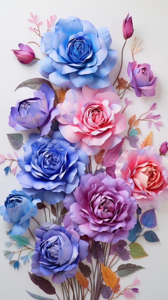 Blue-pink and purple rainbow roses flower pattern petal.