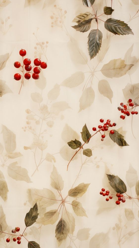 Real pressed holly flowers backgrounds pattern cherry.