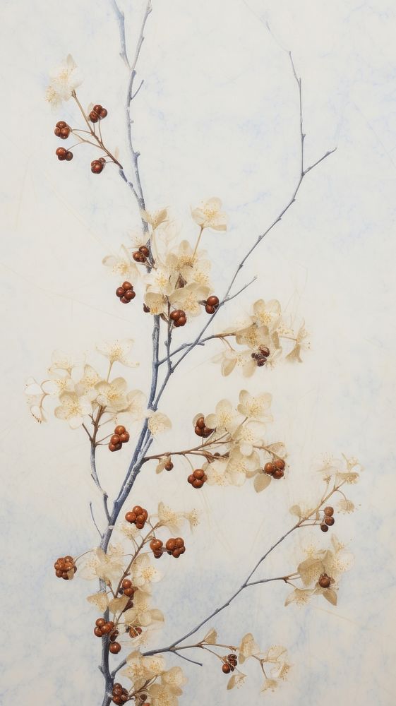 Real pressed holly flowers painting blossom plant.