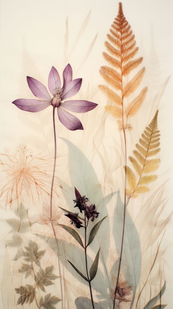 Real pressed tropical plants flower painting pattern.
